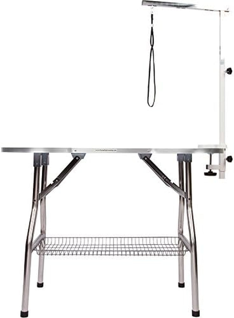 Flying Pig Pet Dog Cat Bone Pattern Rubber Surface Grooming Table with Arm/Noose (Black, 44" L X 24" W)