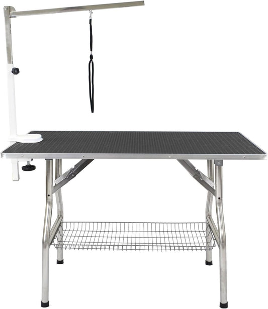 Flying Pig 32" Small Size Heavy Duty Stainless Steel Frame Foldable Dog Pet Grooming Table (32"X21", Black)