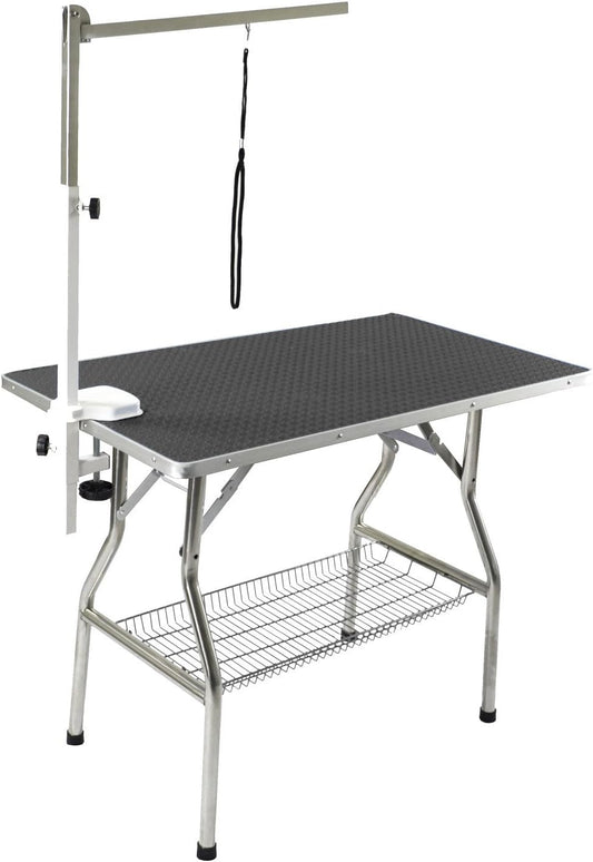Flying Pig 32" Small Size Heavy Duty Stainless Steel Frame Foldable Dog Pet Grooming Table (32"X21", Black)