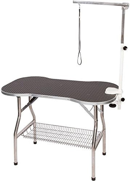 Flying Pig Pet Dog Cat Bone Pattern Rubber Surface Grooming Table with Arm/Noose (Black, 44" L X 24" W)